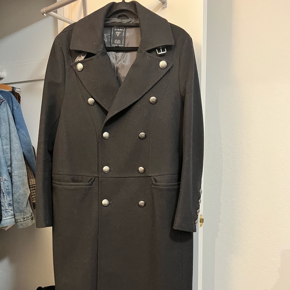 Guess Ankle Length Wool Peacoat - Black